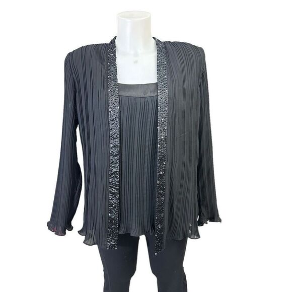 Scarlett Nite Woman 2 Piece Beaded & Pleated Cardigan & Tank Set sz 14 W - Picture 1 of 13